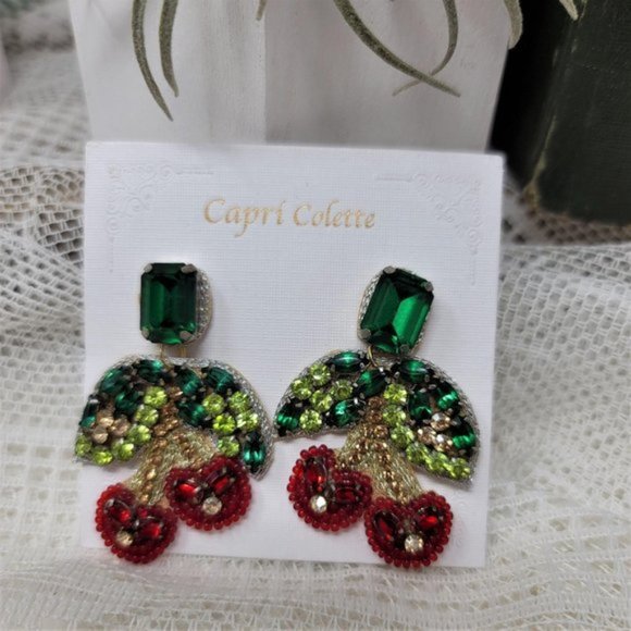 Capri Colette rhinestone red cherry statement earrings - Picture 2 of 3
